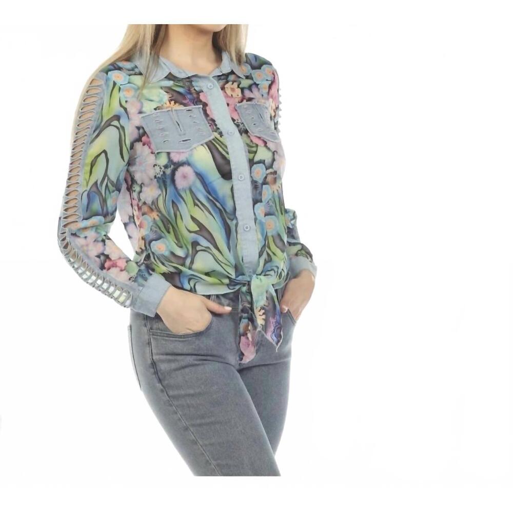 NEW AZI denim floral blouse in multi